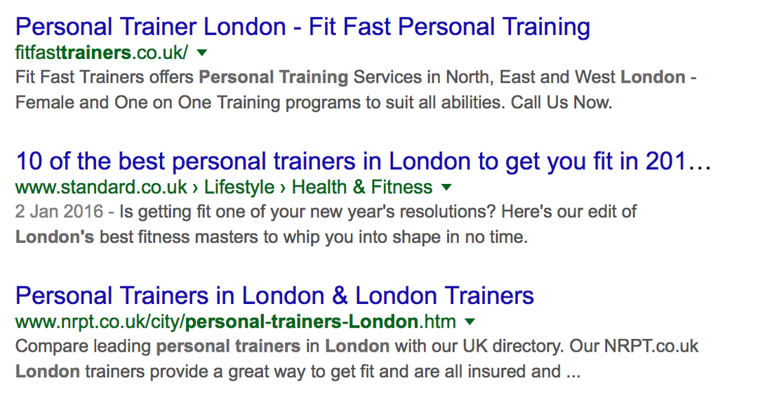 personal trainer search result