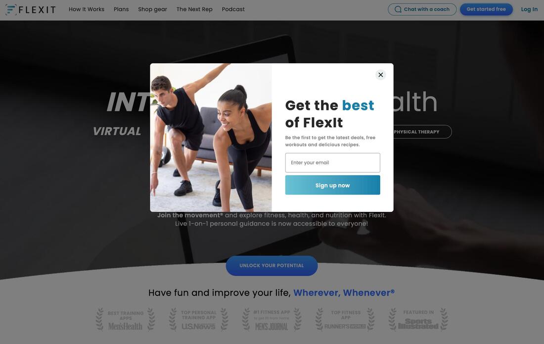 fitness website pop-up with visual