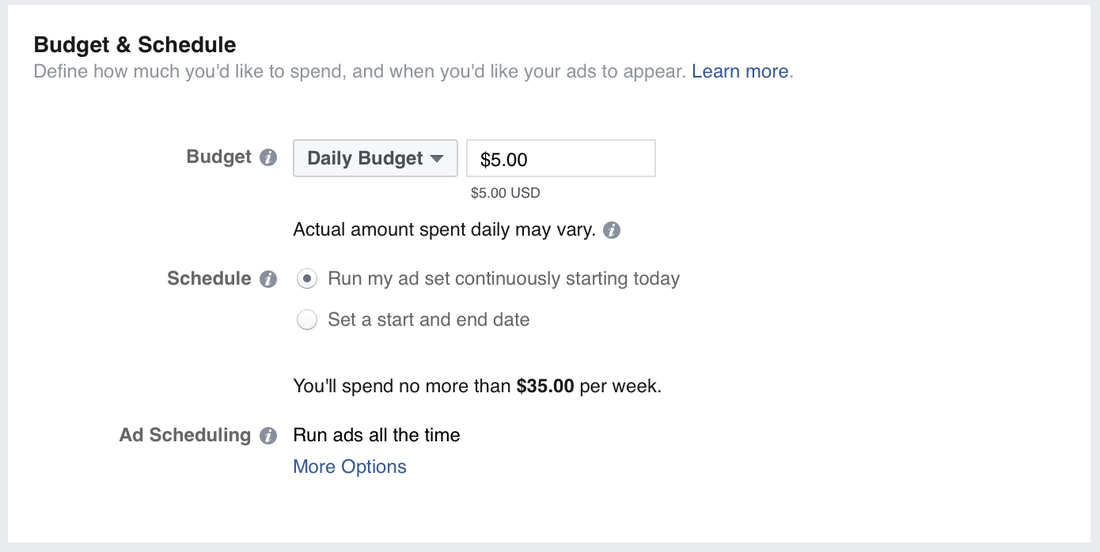 facebook ad budget & schedule
