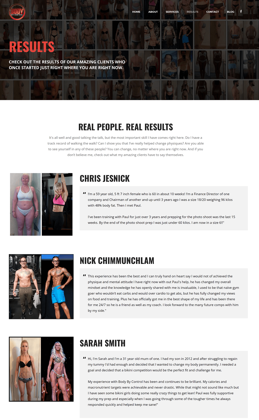 fitness testimonials on personal trainer website
