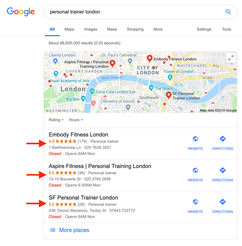 google my business personal trainer