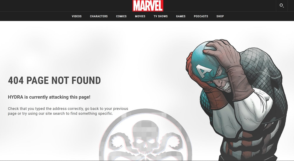 Marvel's 404 page