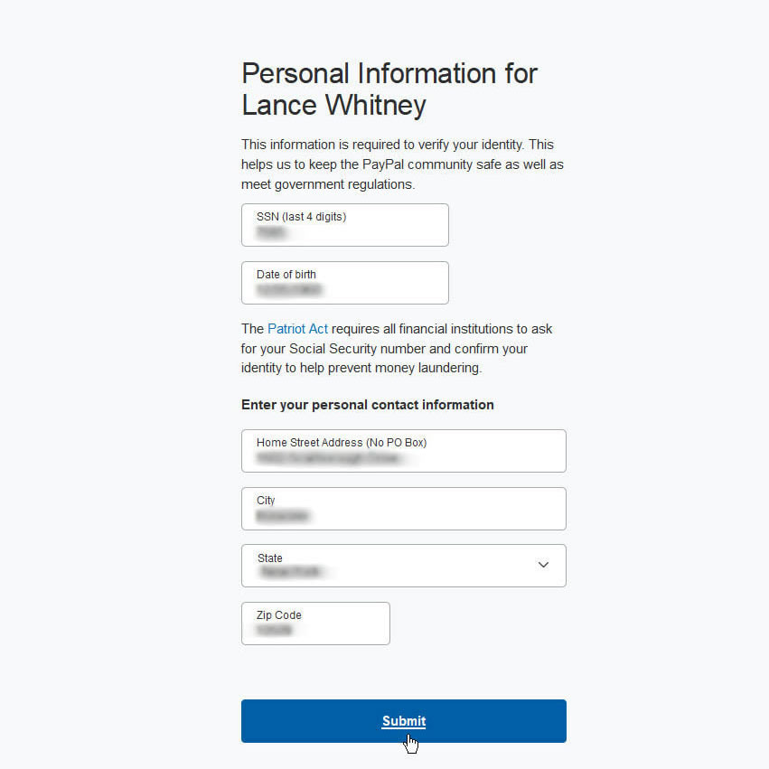 add personal info to your paypal account
