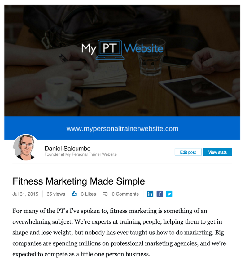 Fitness Marketing post on LinkedIn Pulse