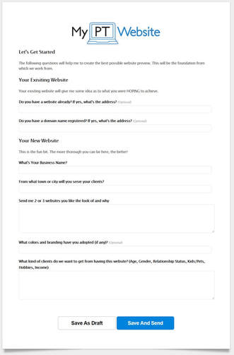 My PT Website Initial Questionnaire Form