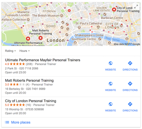 Personal trainer search map
