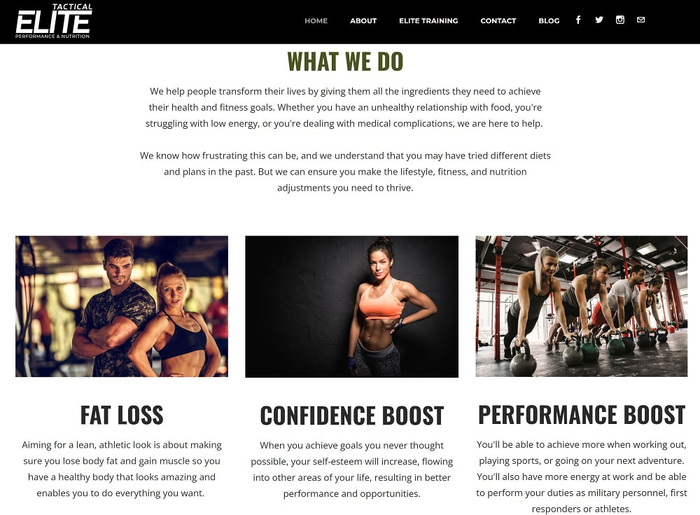 fitness website Home page value proposition