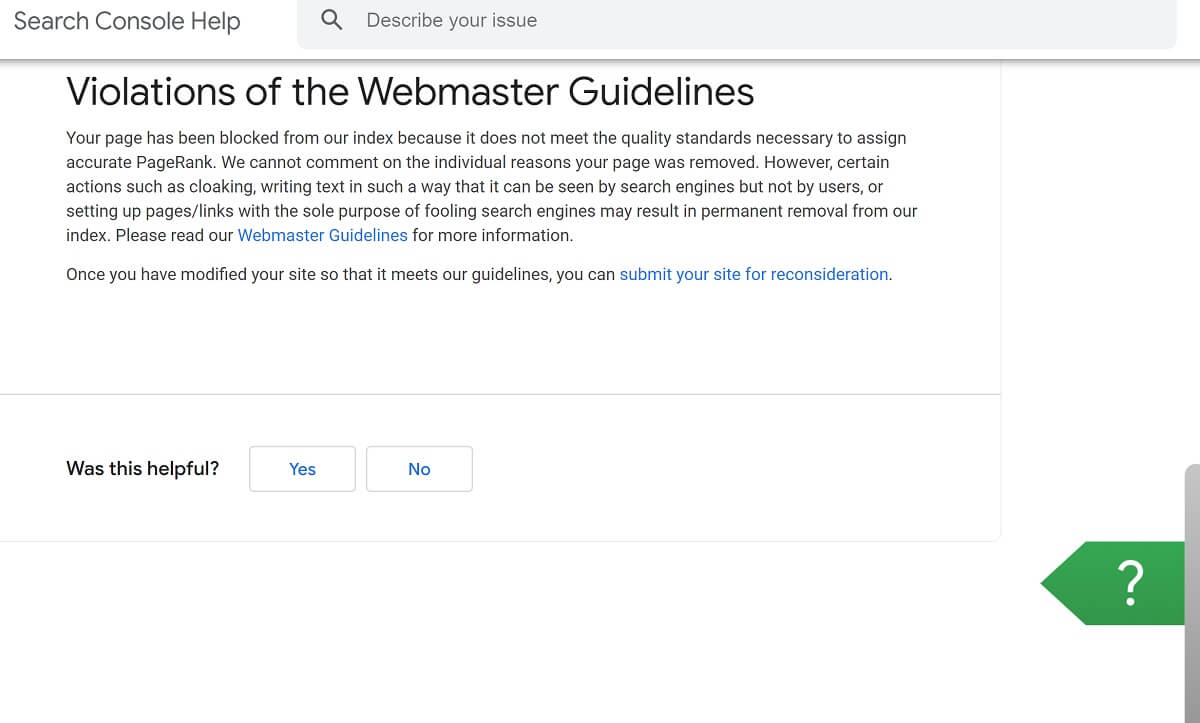 violation of webmaster guidelines for PT website