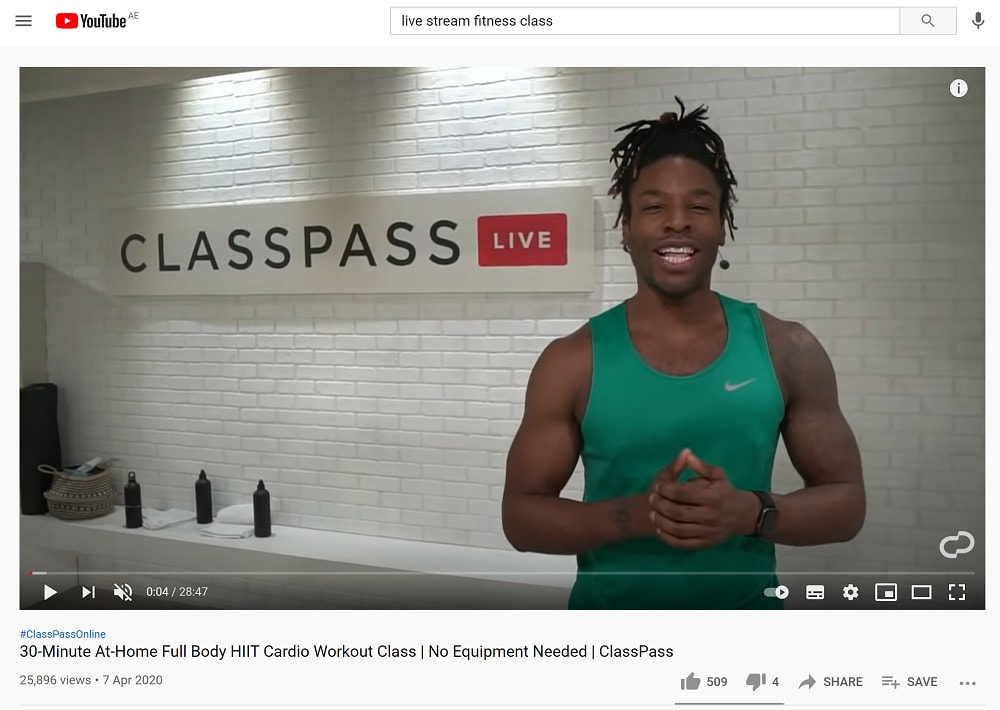youtube live streaming fitness class